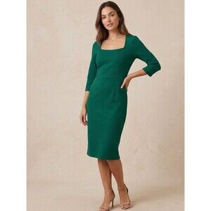 Vfsho Emerald Green Square Neck Sheath Bodycon Career Pencil Dress Size Medium